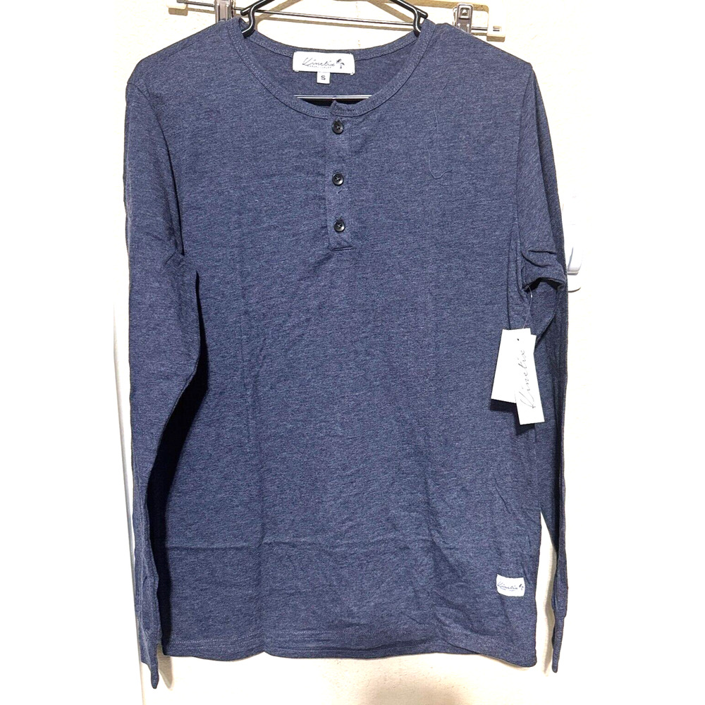 NEW Kinetix Shirt Mens Small Blue Long Sleeve Henley Casual Quiet Luxury comfort